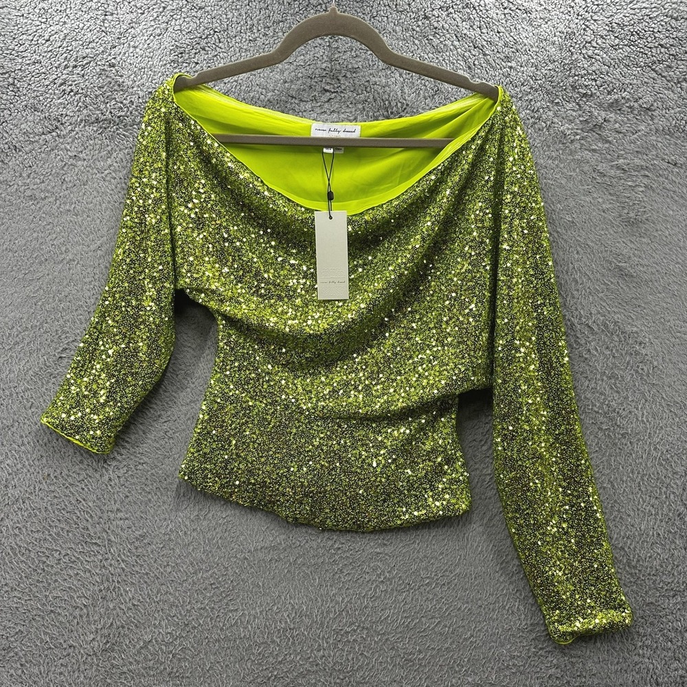 NWT Never Fully Dressed Size 4 Lime Sequin Tilly Top Neon Green Off Shoulder